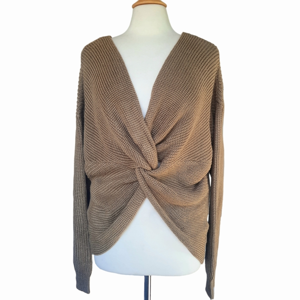 SELFIE COUTURE Twisted 2 Way Pullover Sweater Cotton/Ramie Sz XXXL Tan